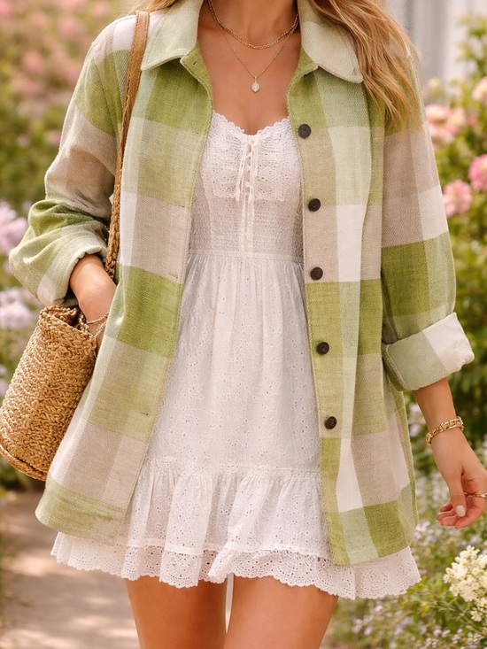 Carroll Reed Jackets & Blazers - Vintage Green Plaid Shacket Jacket Carrol Reed Size 16 Petite Cottagecore